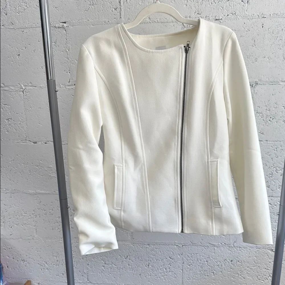 Women's White Long Sleeve Blazer Zip Up Jacket - Medium - NWOT - Light Jacket